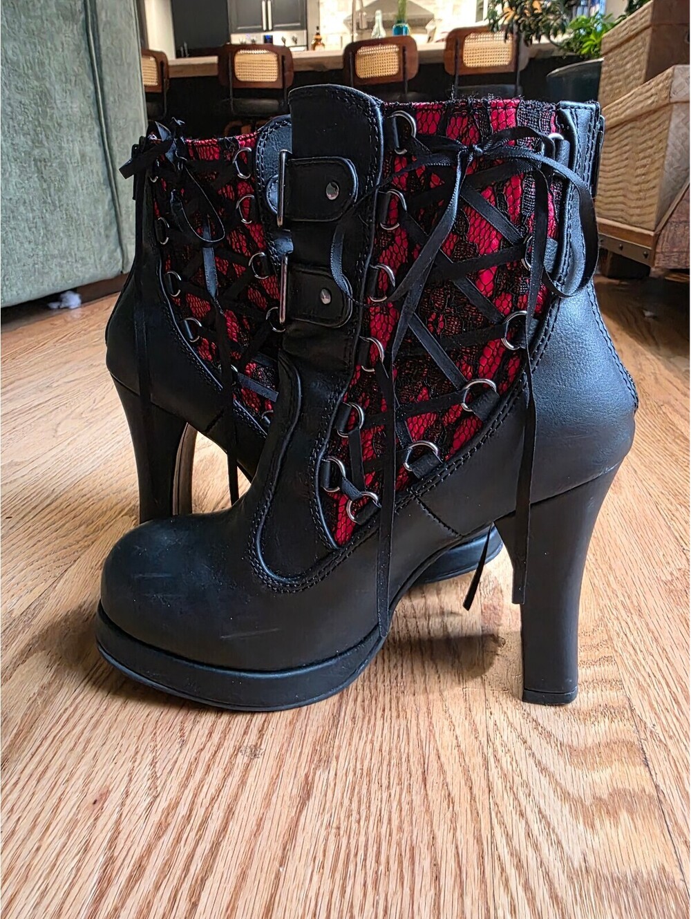 Demonia Crypto-51 Black Red Lace Up Gothic Ankle Platform Boots Women's 7